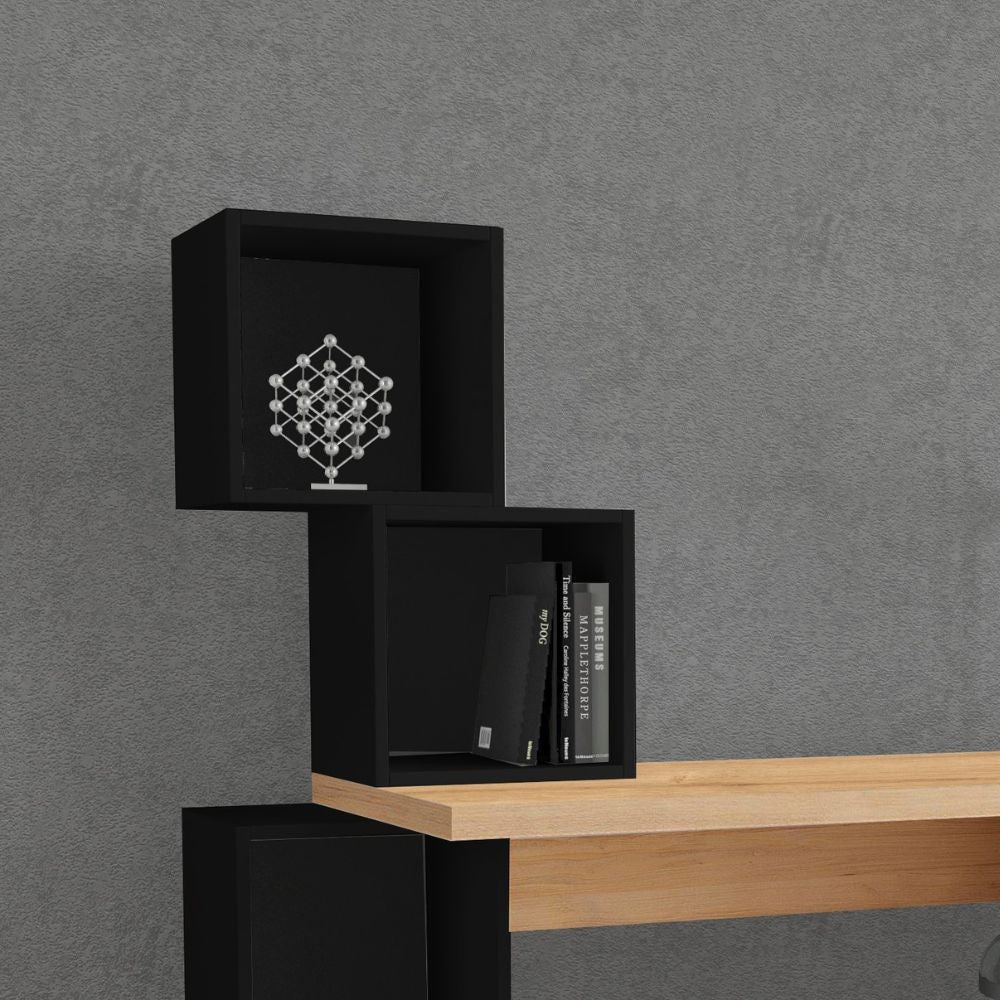 Scrivania con libreria Balance 153,5x60x140 colore rovere e nero