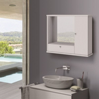 Specchiera bagno con anta e ribalta colore bianco frassinato