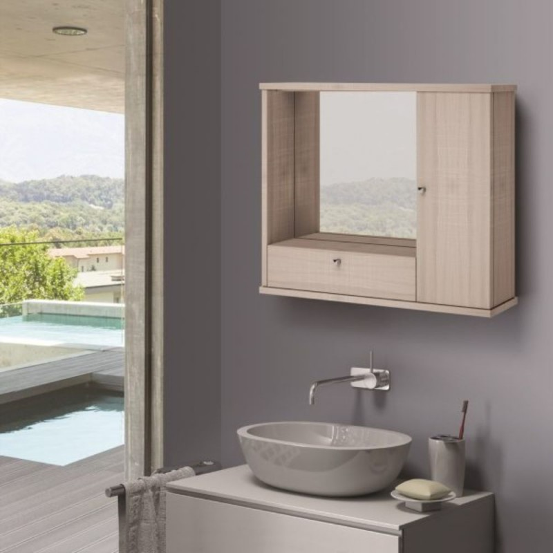 Specchiera da bagno con anta e ribalta colore olmo
