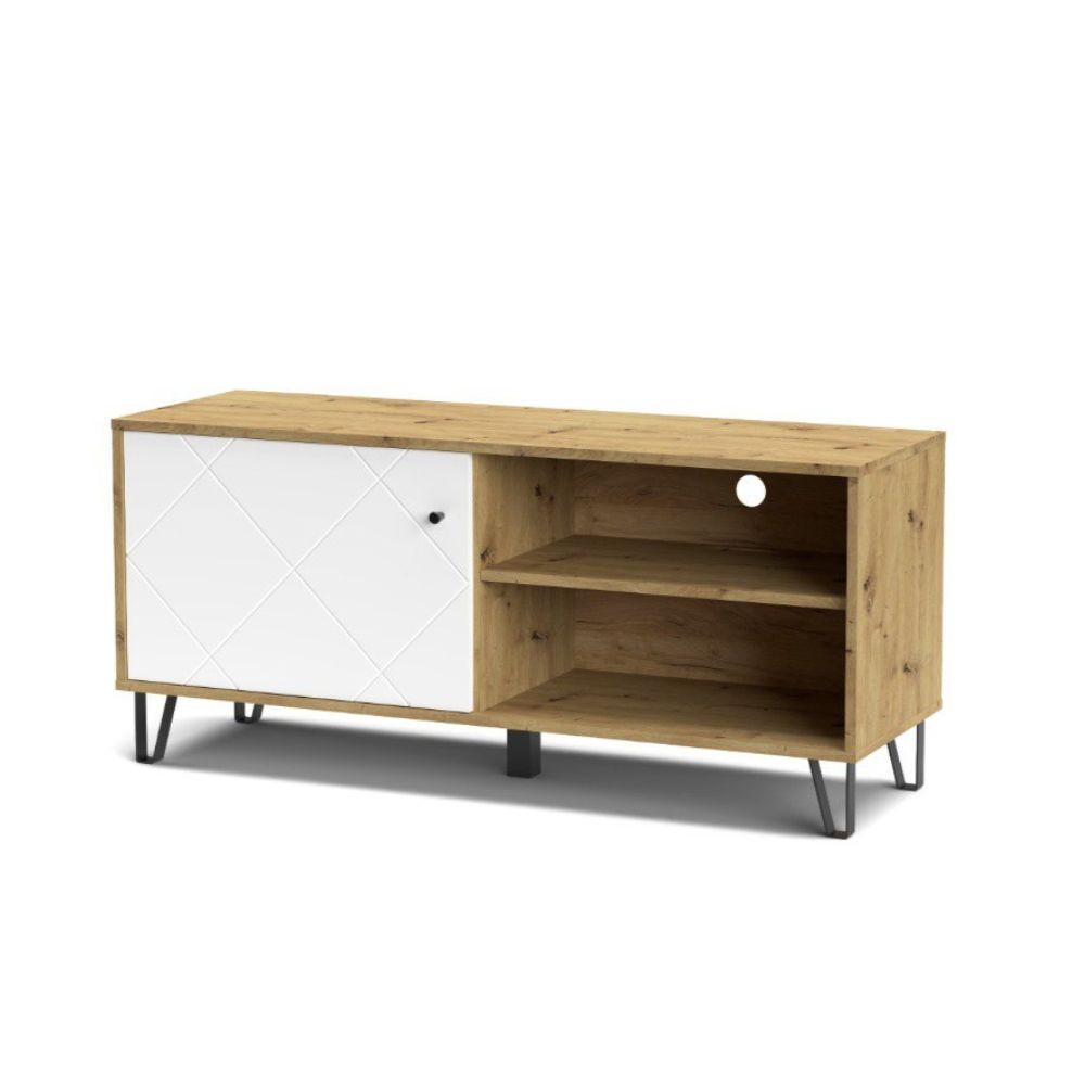 Mobile porta Tv 1 anta e vano a giorno BolloBO01B 123x40x55H colore rovere bianco