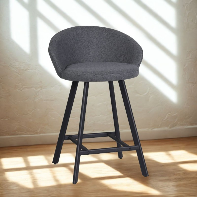 Sgabello con seduta imbottita in tessuto colore grigio e gambe nere - Fenk