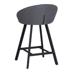 Hocker mit gepolsterter Sitzfläche aus grauem Stoff und schwarzen Beinen - Fenk