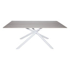 Tavolo fisso con piano effetto marmo travertino e struttura in metallo bianco stile Shangai 180x90 Corveo