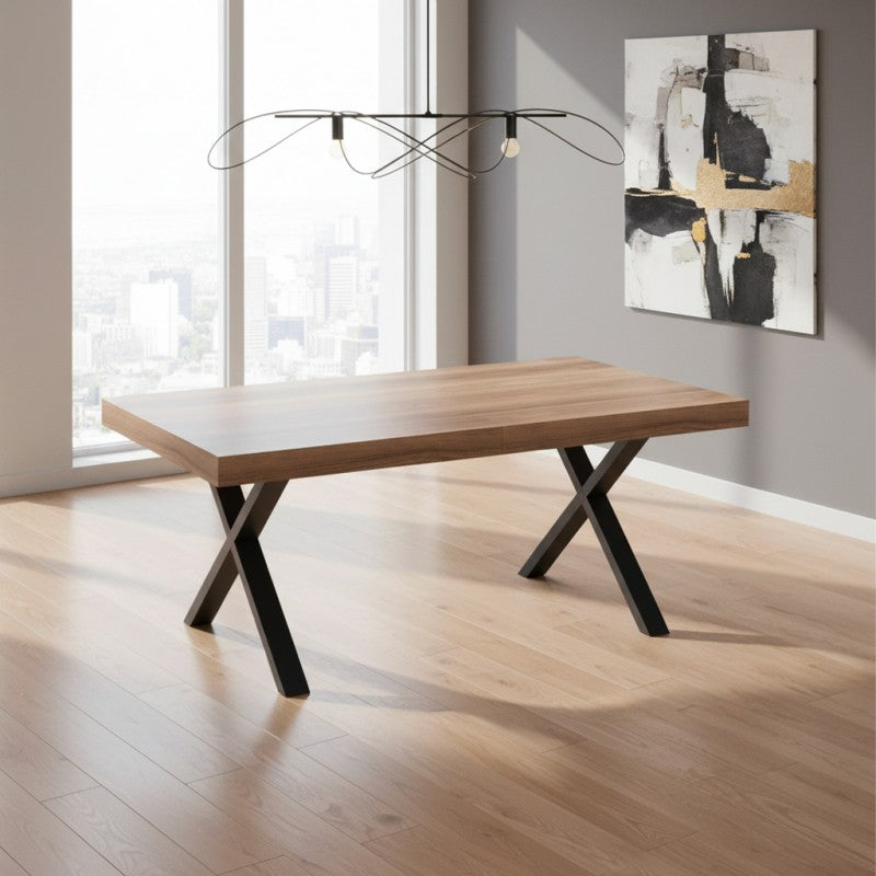Tavolo allungabile con piano in MDF quercia e gambe nere 180x100x76H England