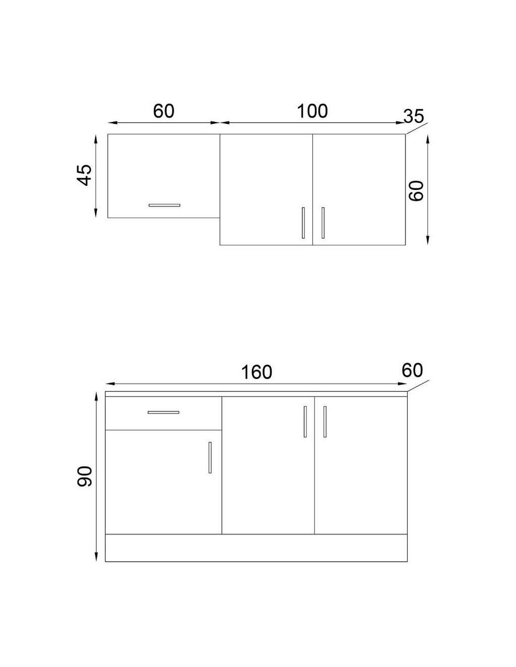Einbauküche Monoblock mit Geräten, Eiche, 160 cm – Isernia