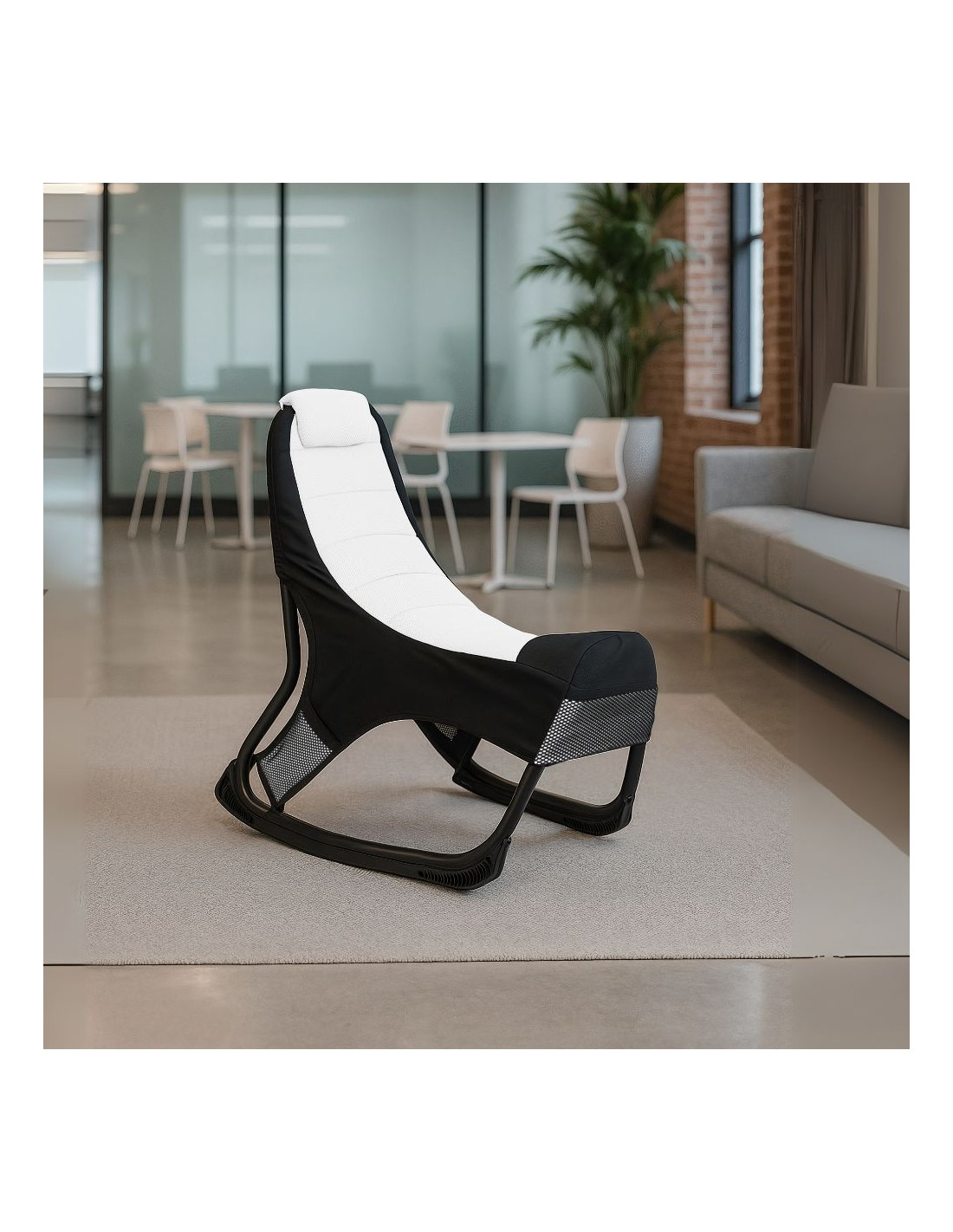 Sedia poltrona gaming in tessuto con base curva colore bianco e nero - Kordi