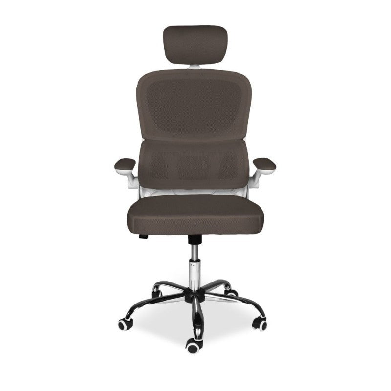 Poltrona da ufficio ergonomica in rete tortora con base cromata e ruote - Ribis