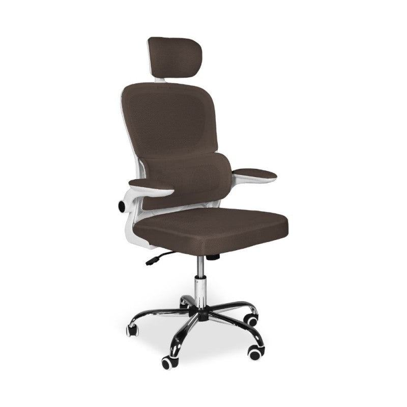 Poltrona da ufficio ergonomica in rete tortora con base cromata e ruote - Ribis