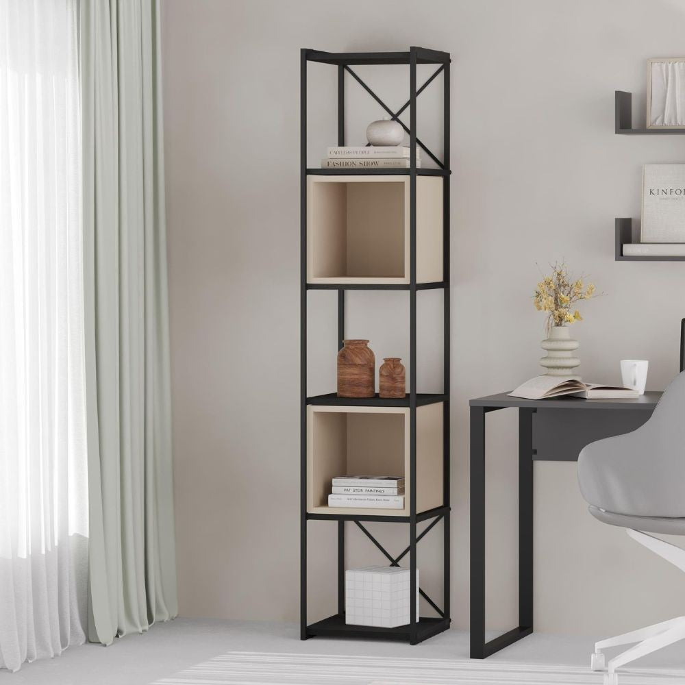 Libreria Vale Mini struttura in metallo nero e cubotti colore Sandstone 36.2x39x179H - Geometria e stile industriale