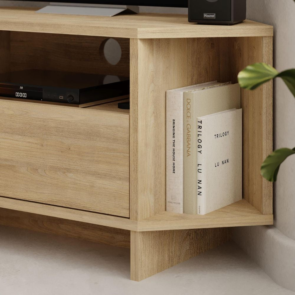 Porta TV angolare Viva colore Rovere 95.7x35.4x45.3H - Design Funzionale per spazi intelligenti