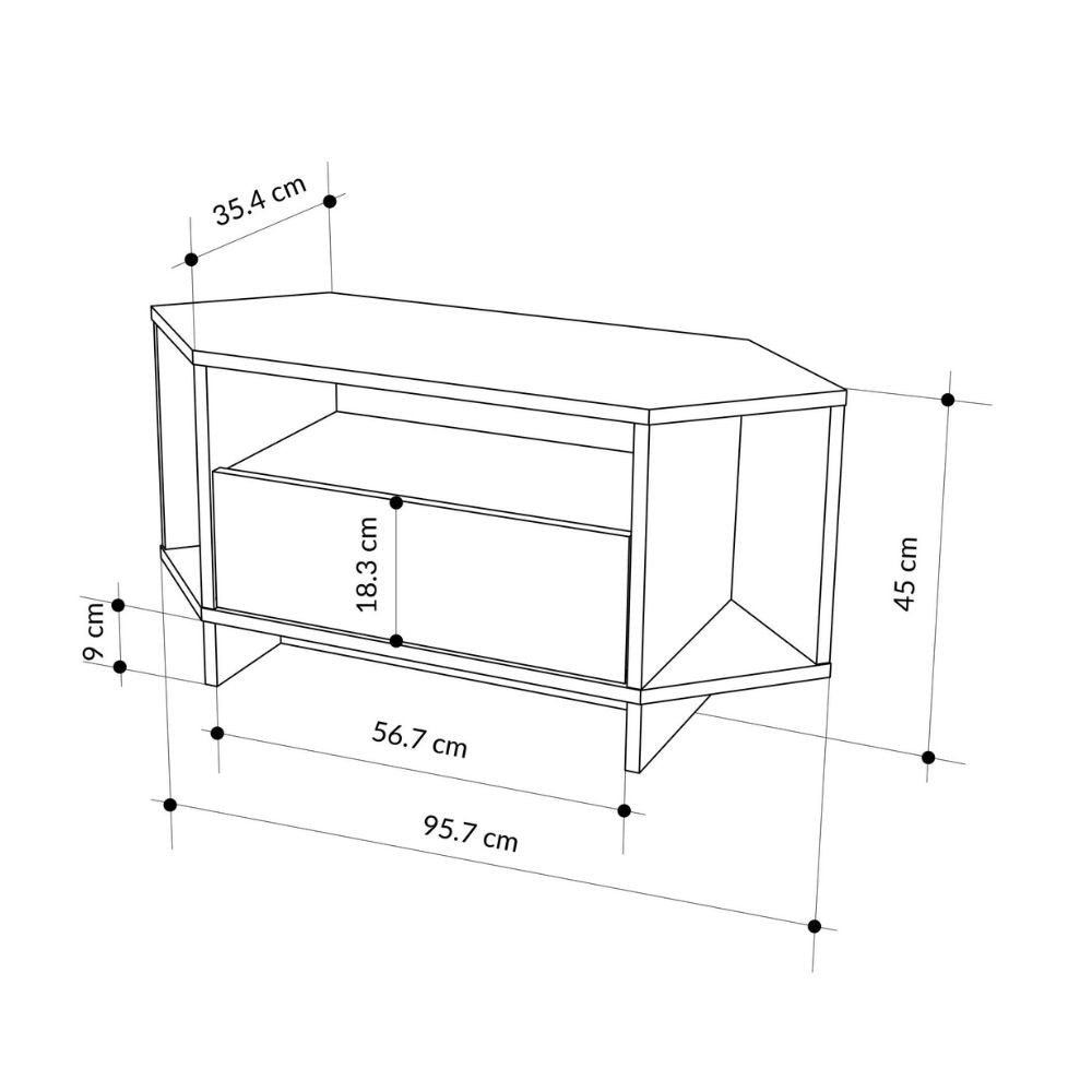 Porta TV angolare Viva colore Rovere 95.7x35.4x45.3H - Design Funzionale per spazi intelligenti