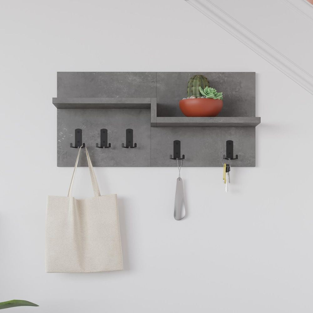Appendiabiti a muro con mensole e 5 ganci Harmon colore retro grey