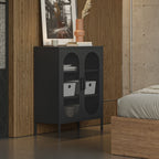 Mobile in metallo Diora nero con ante reticolate 70x40x100H - Design industriale, anima versatile