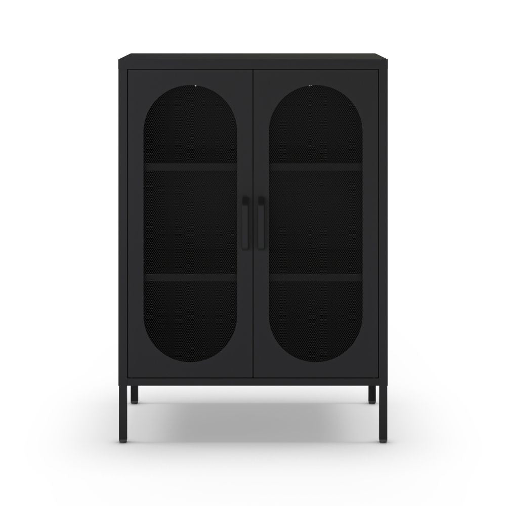 Mobile in metallo Diora nero con ante reticolate 70x40x100H - Design industriale, anima versatile