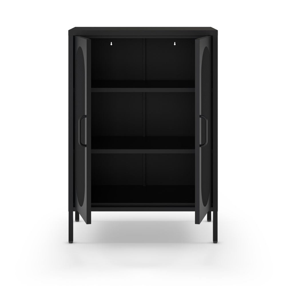 Mobile in metallo Diora nero con ante reticolate 70x40x100H - Design industriale, anima versatile