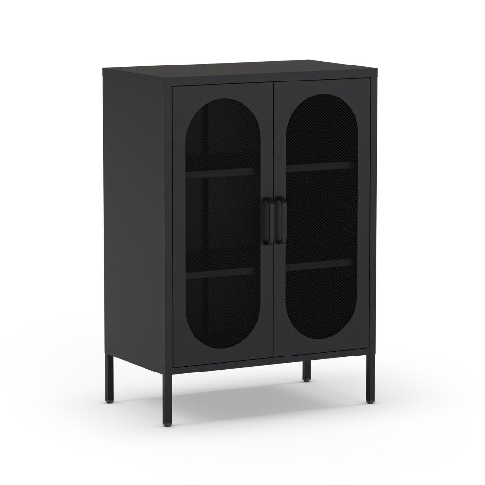Mobile in metallo Diora nero con ante reticolate 70x40x100H - Design industriale, anima versatile