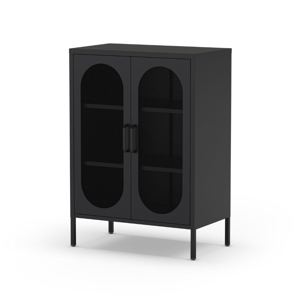 Mobile in metallo Diora nero con ante reticolate 70x40x100H - Design industriale, anima versatile