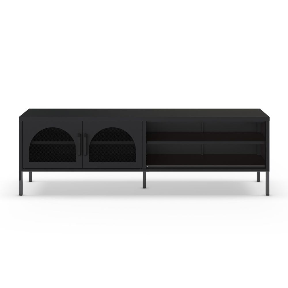 Mobile porta TV in metallo Diora nero con 2 ante reticolate 160x35x50H - Design industriale, anima versatile