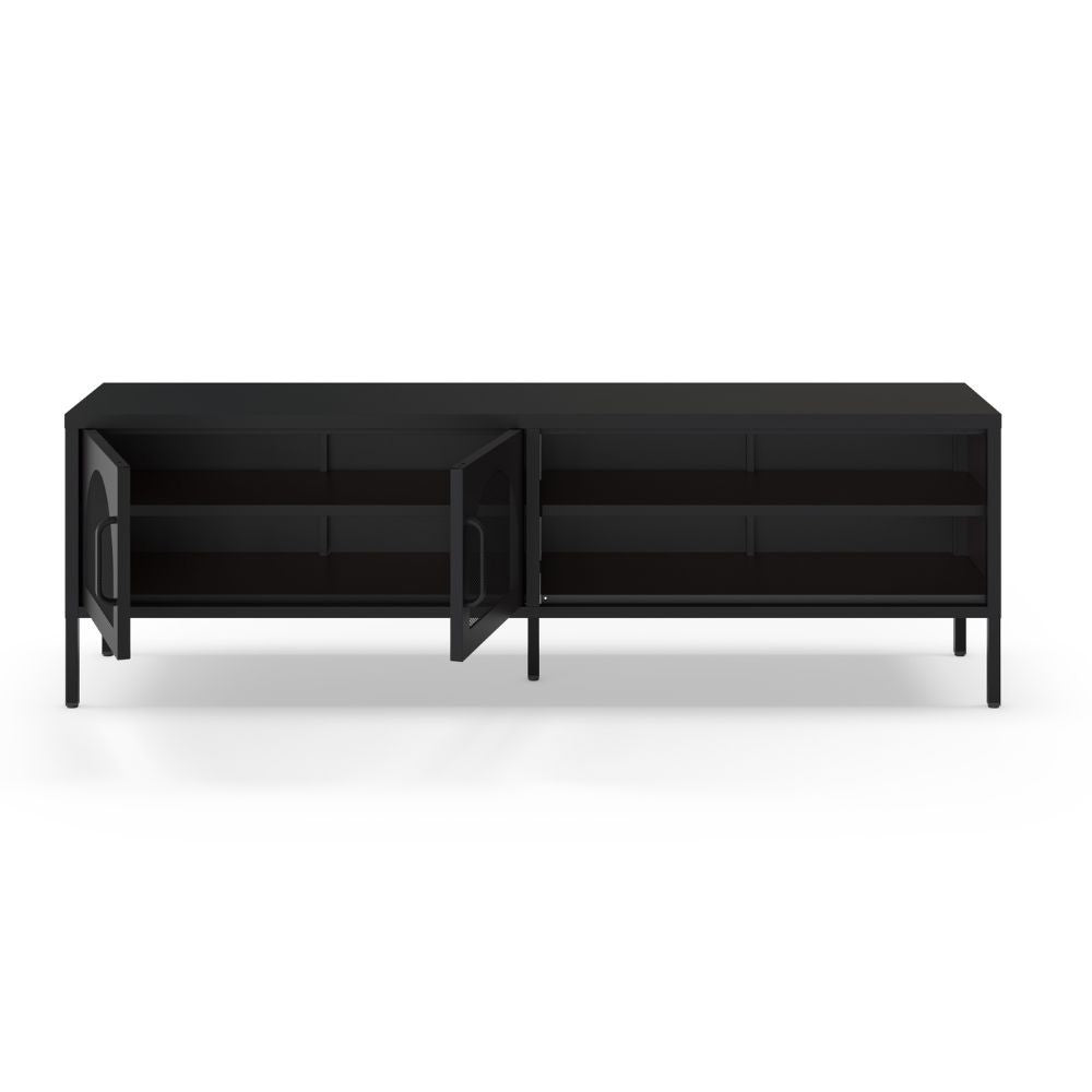 Mobile porta TV in metallo Diora nero con 2 ante reticolate 160x35x50H - Design industriale, anima versatile