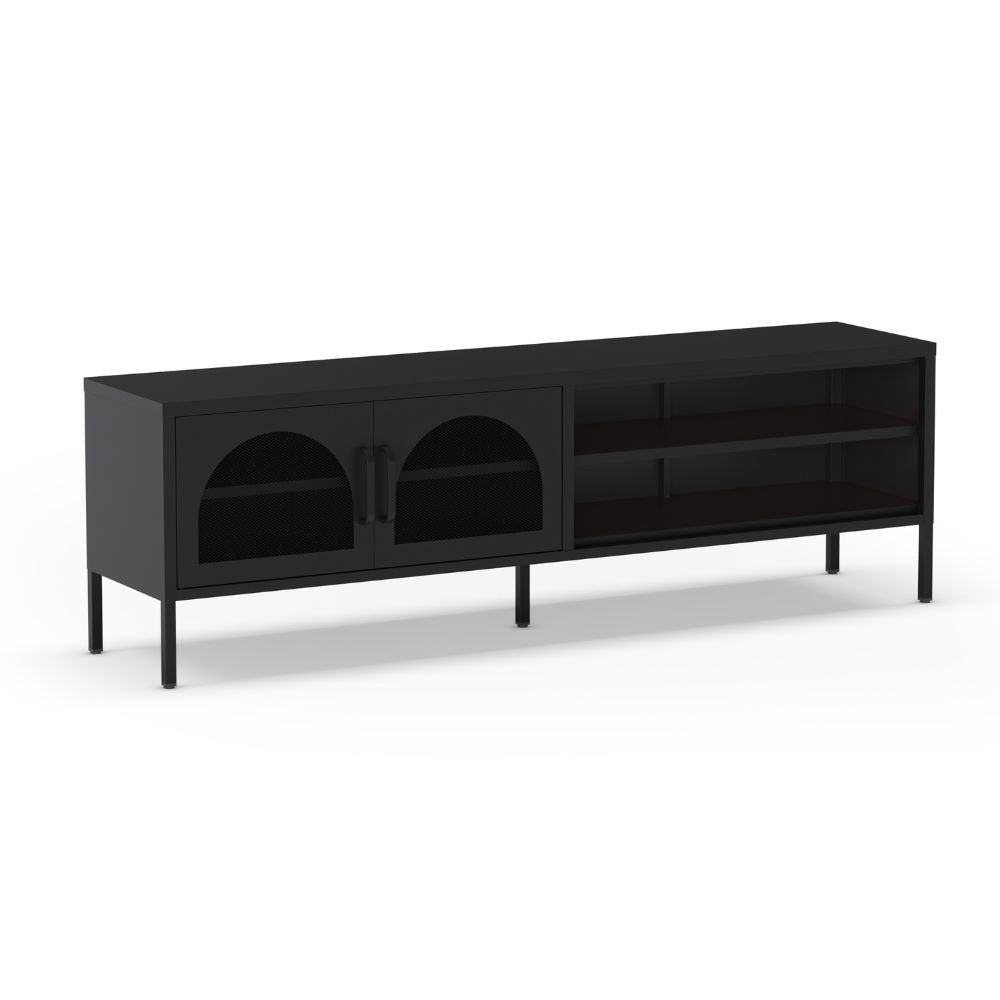 Mobile porta TV in metallo Diora nero con 2 ante reticolate 160x35x50H - Design industriale, anima versatile