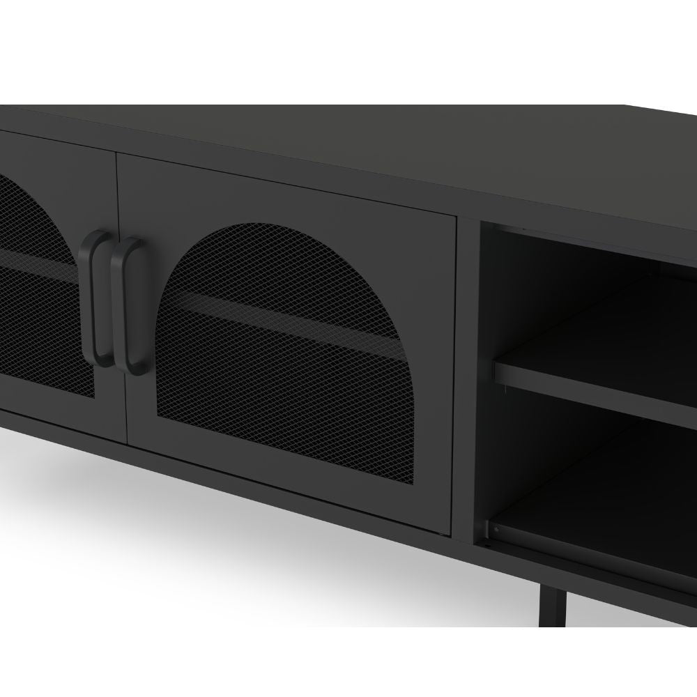 Mobile porta TV in metallo Diora nero con 2 ante reticolate 160x35x50H - Design industriale, anima versatile