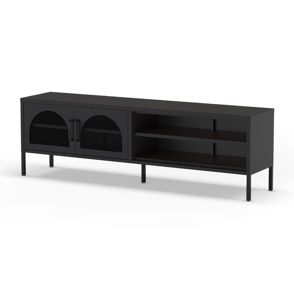 Mobile porta TV in metallo Diora nero con 2 ante reticolate 160x35x50H - Design industriale, anima versatile