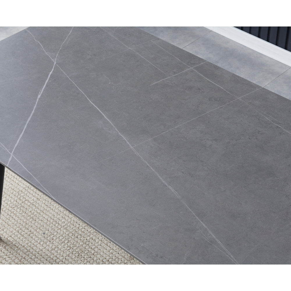 Tavolo con piano in ceramica effetto marmo grigio opaco 140x80 cm - Mila