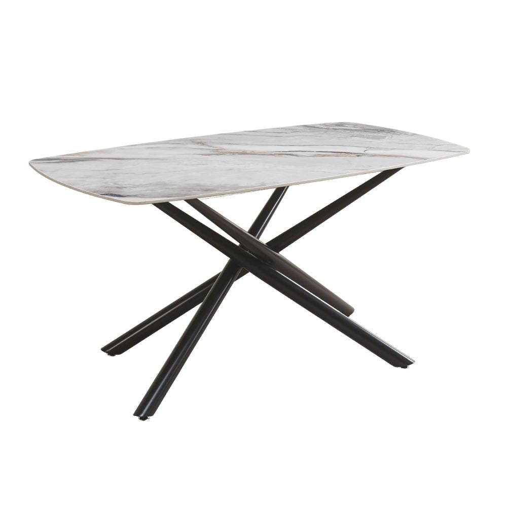 Tavolo Linus con piano in ceramica effetto marmo grigio e gambe in metallo nero 160x90x76H
