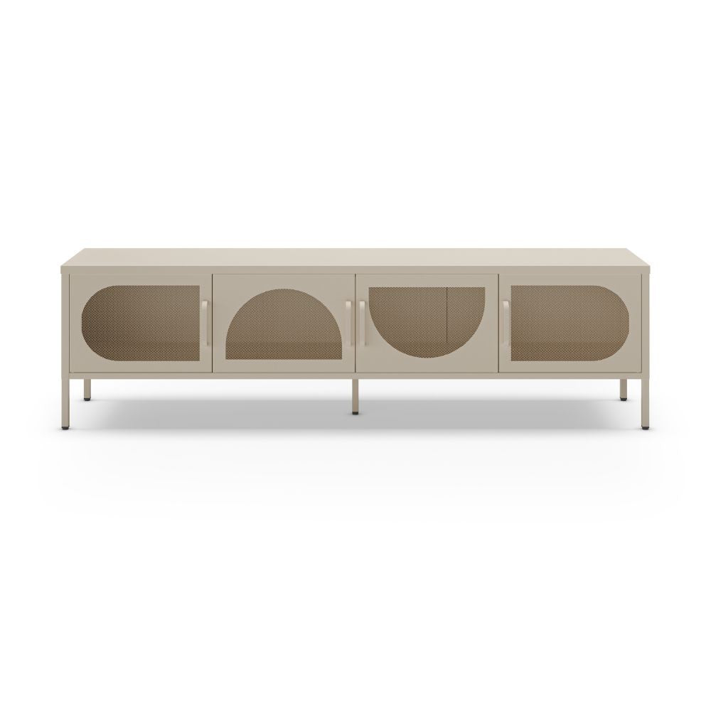 Porta TV in metallo Tayra con 4 ante reticolate crema 180x35x50H - Stile moderno e anima industrial