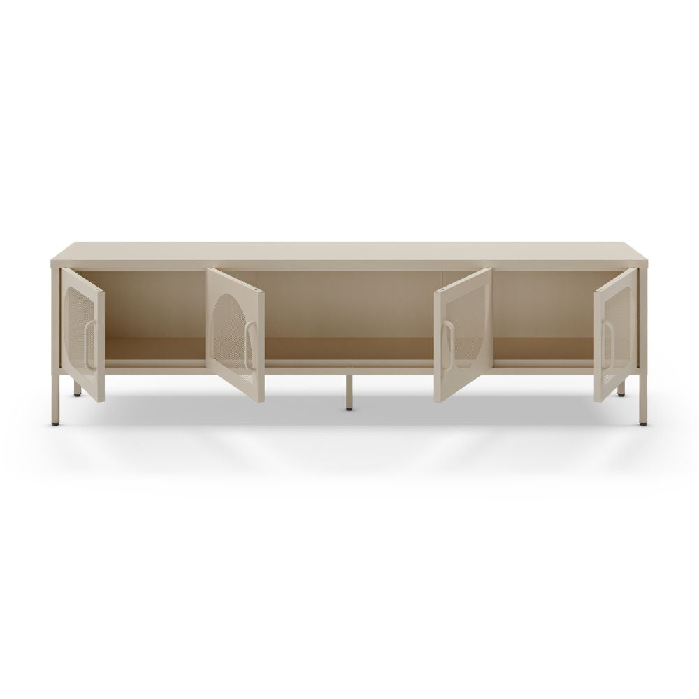 Porta TV in metallo Tayra con 4 ante reticolate crema 180x35x50H - Stile moderno e anima industrial