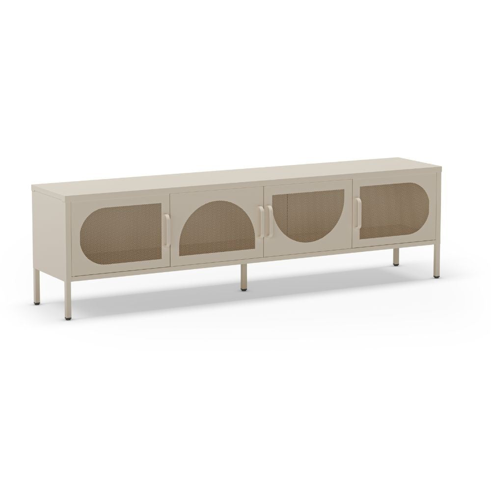 Porta TV in metallo Tayra con 4 ante reticolate crema 180x35x50H - Stile moderno e anima industrial