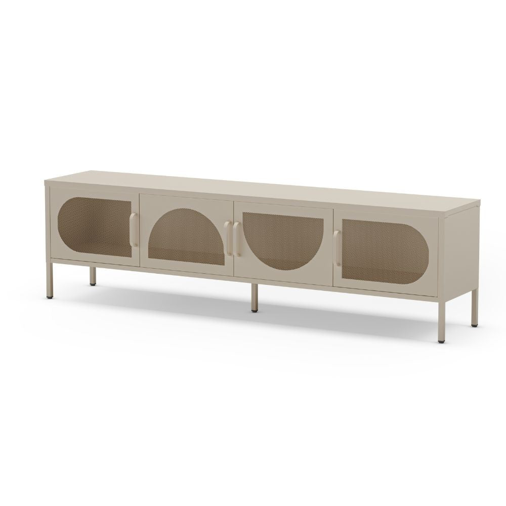 Porta TV in metallo Tayra con 4 ante reticolate crema 180x35x50H - Stile moderno e anima industrial