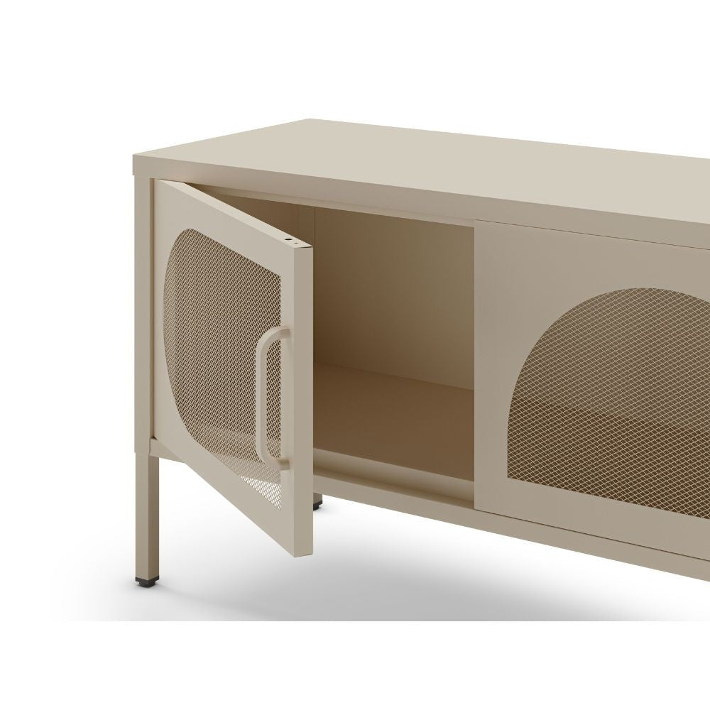 Porta TV in metallo Tayra con 4 ante reticolate crema 180x35x50H - Stile moderno e anima industrial