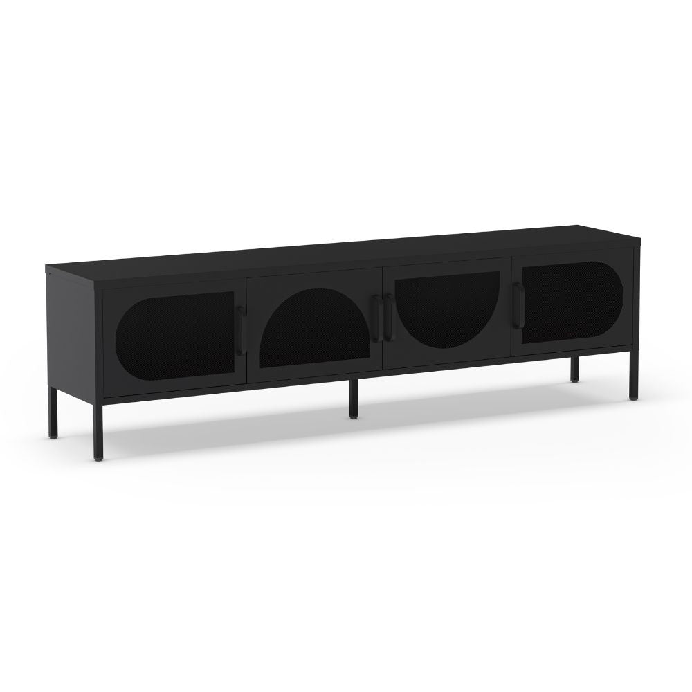 Porta TV in metallo Tayra con 4 ante reticolate nero 180x35x50H - Stile moderno e anima industrial