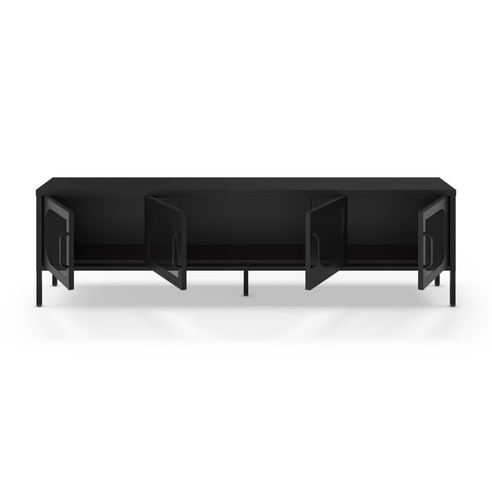 Porta TV in metallo Tayra con 4 ante reticolate nero 180x35x50H - Stile moderno e anima industrial