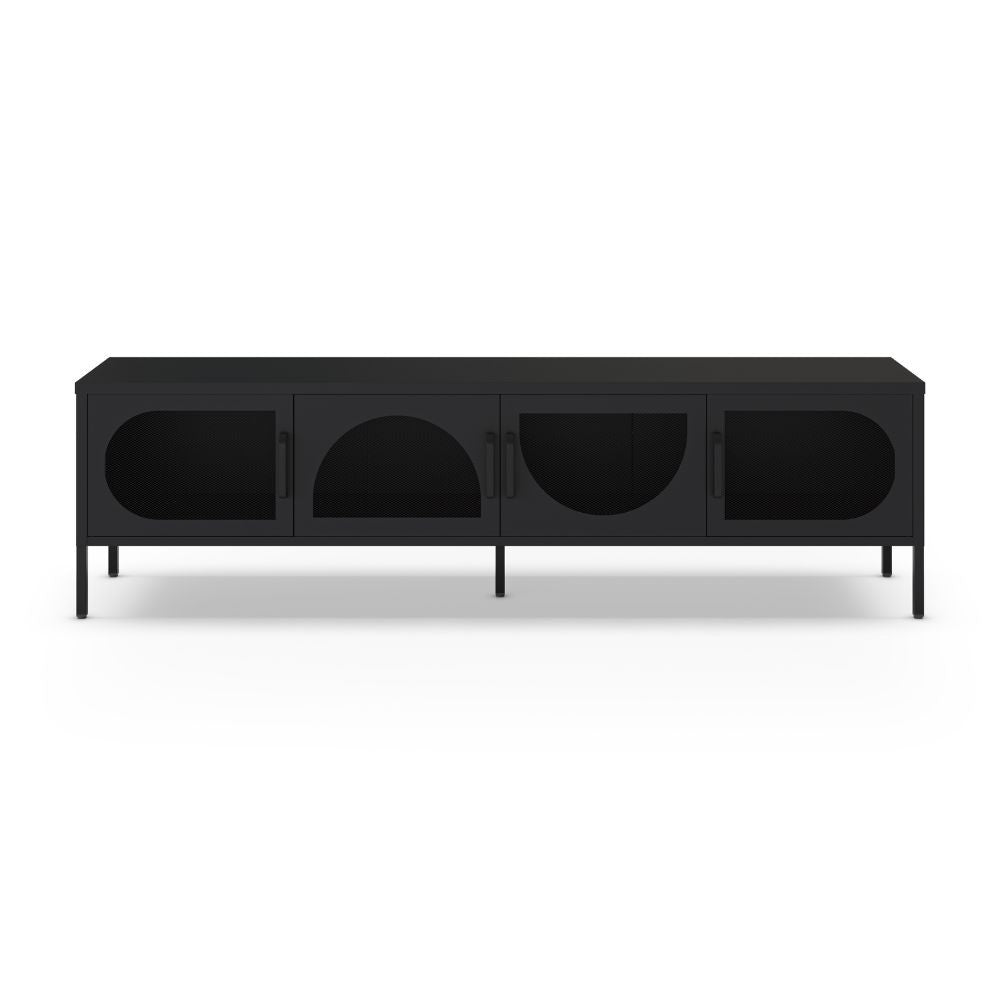 Porta TV in metallo Tayra con 4 ante reticolate nero 180x35x50H - Stile moderno e anima industrial