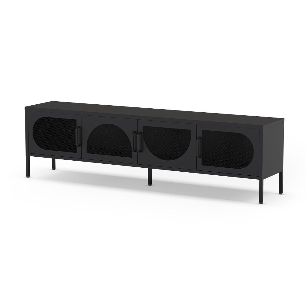 Porta TV in metallo Tayra con 4 ante reticolate nero 180x35x50H - Stile moderno e anima industrial