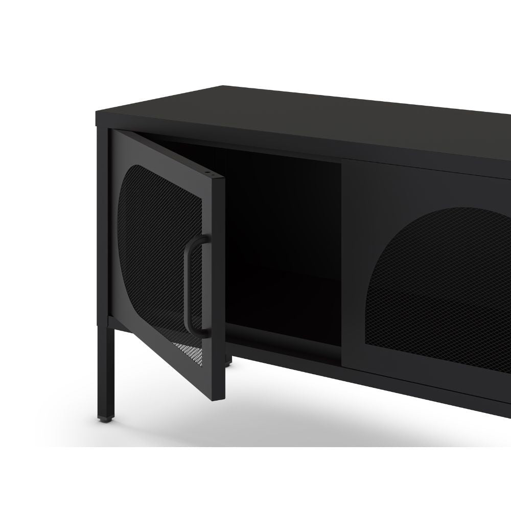 Porta TV in metallo Tayra con 4 ante reticolate nero 180x35x50H - Stile moderno e anima industrial