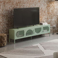 Porta TV in metallo con 4 ante reticolate colore verde menta 180x35x50H Tayra
