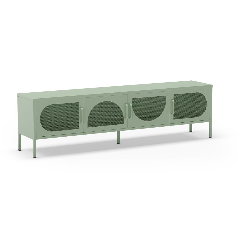 Porta TV in metallo Tayra con 4 ante reticolate verde menta 180x35x50H - Stile moderno e anima industrial