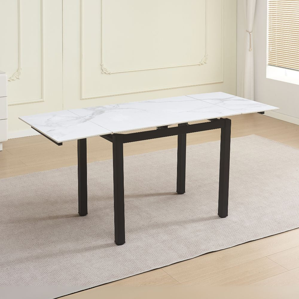 Tavolo allungabile Kyoto con piano in ceramica marmo bianco e struttura in metallo nero 100x70x75H