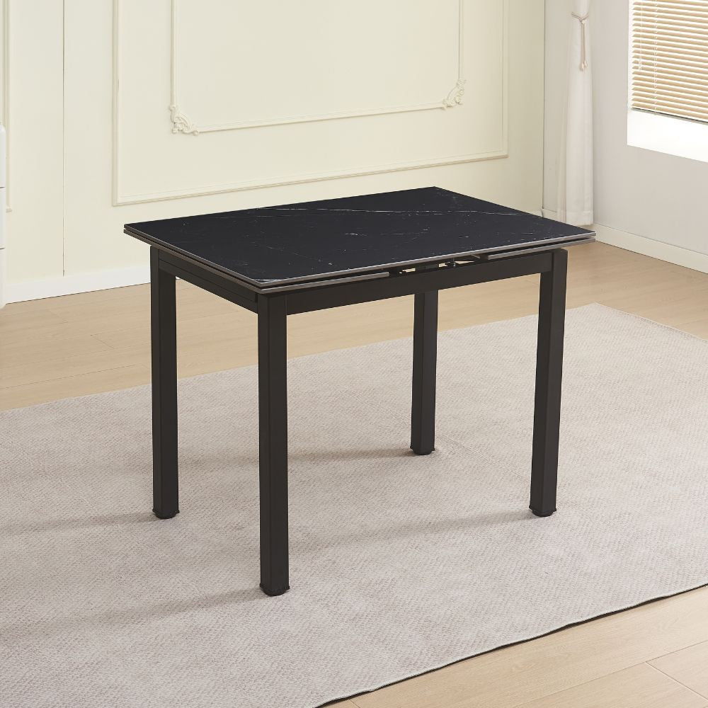 Tavolo allungabile Kyoto con piano in ceramica marmo nero e struttura in metallo nero 100x70x75H
