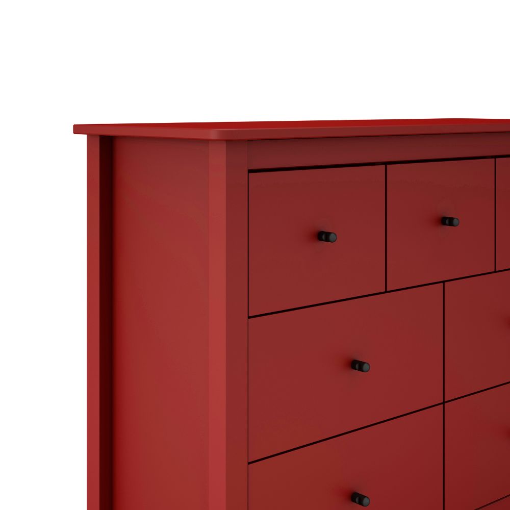 Cassettiera in legno massiccio con 7 cassetti colore bordeaux 110x40x80H cm - Missy