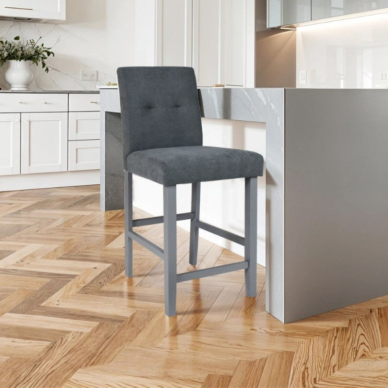 Tabouret en bois avec revêtement en tissu gris - Alex
