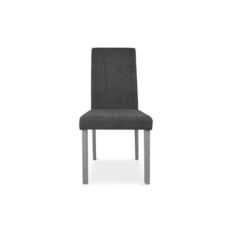 Lot de 2 chaises rembourrées avec structure en bois et tissu gris à coutures verticales - Verty
