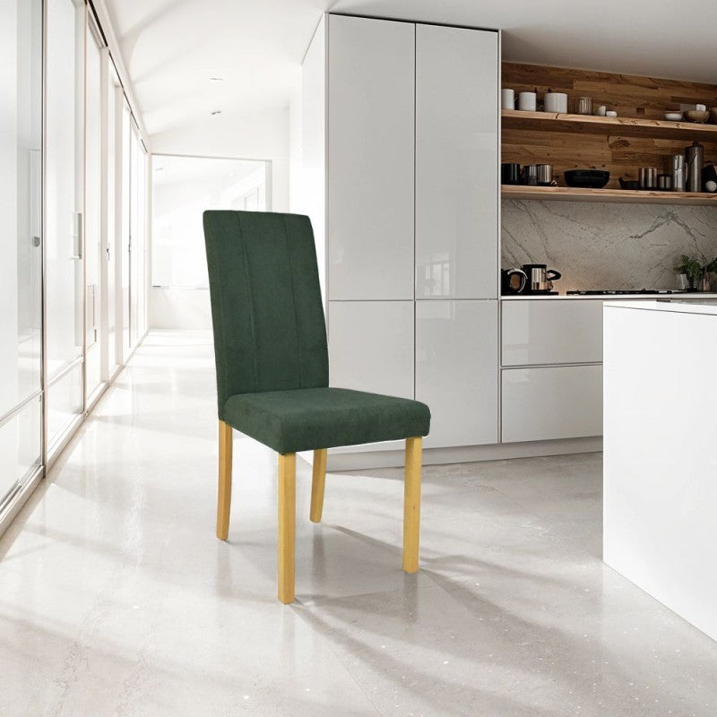 Set 2 Sedie imbottita con struttura in legno colore rovere e tessuto verde