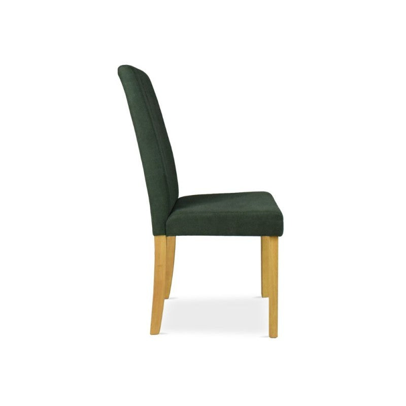 Set 2 Sedie imbottita con struttura in legno colore rovere e tessuto verde