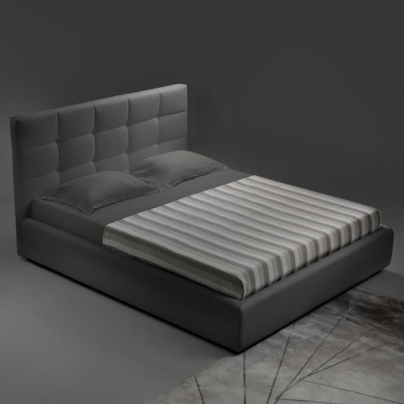 Camera da letto completa armadio scorrevole con specchi e letto contenitore colore grigio e talco - Sonia
