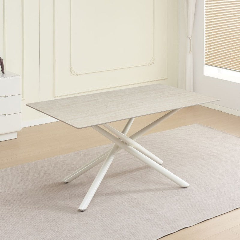 Tavolo fisso Sand con piano in ceramica beige e struttura in metallo bianco 160x90x76H