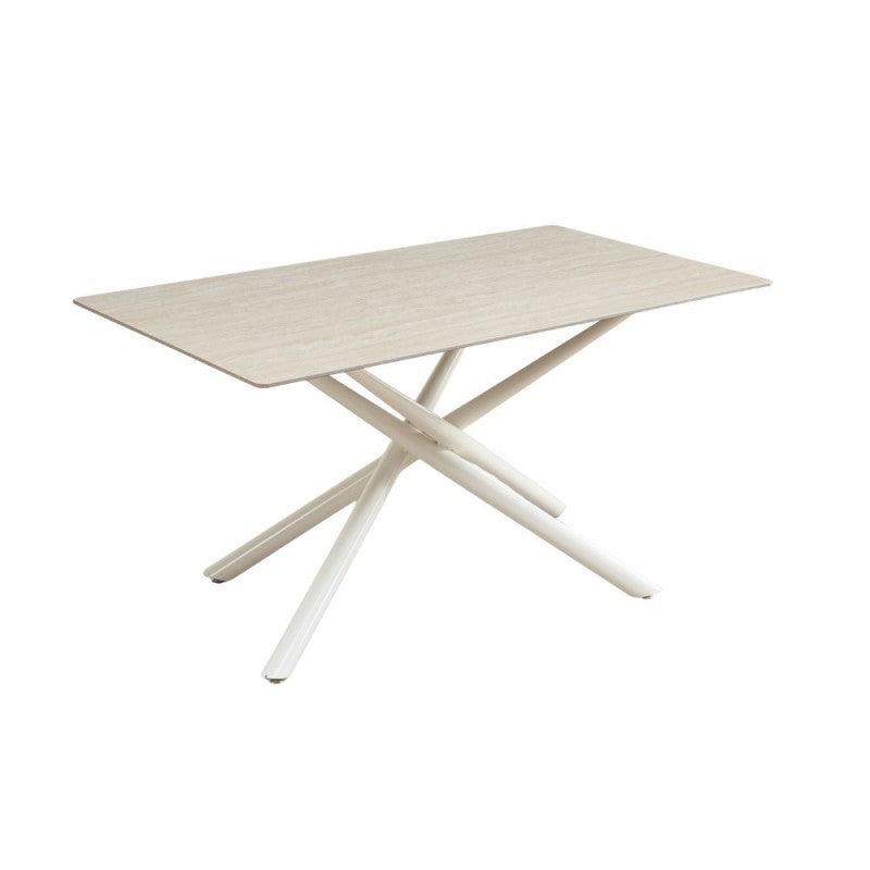 Tavolo fisso Sand con piano in ceramica beige e struttura in metallo bianco 160x90x76H